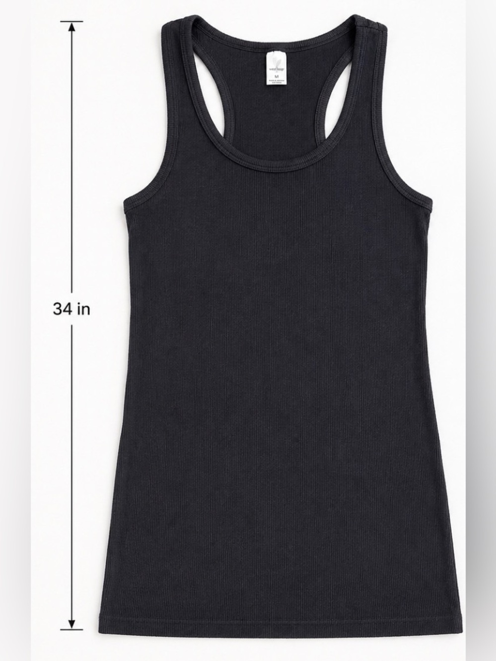 west loop Black Ribbed Tank 34 length-M with Racerback sexy